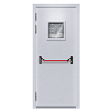 Дверь противопожарная металлическая однопольная EI-60 [1080x2050 мм, с квадратным окном и антипаникой]